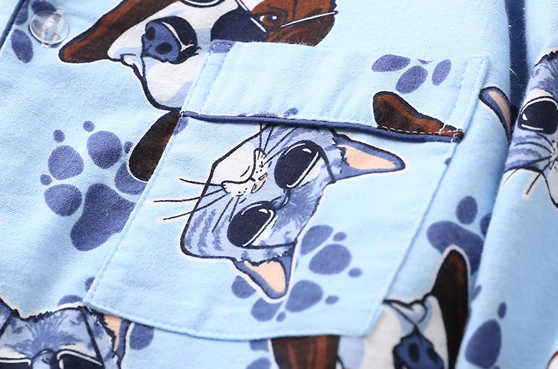 Men's Printed Long Sleeve Pajama Set with Trousers