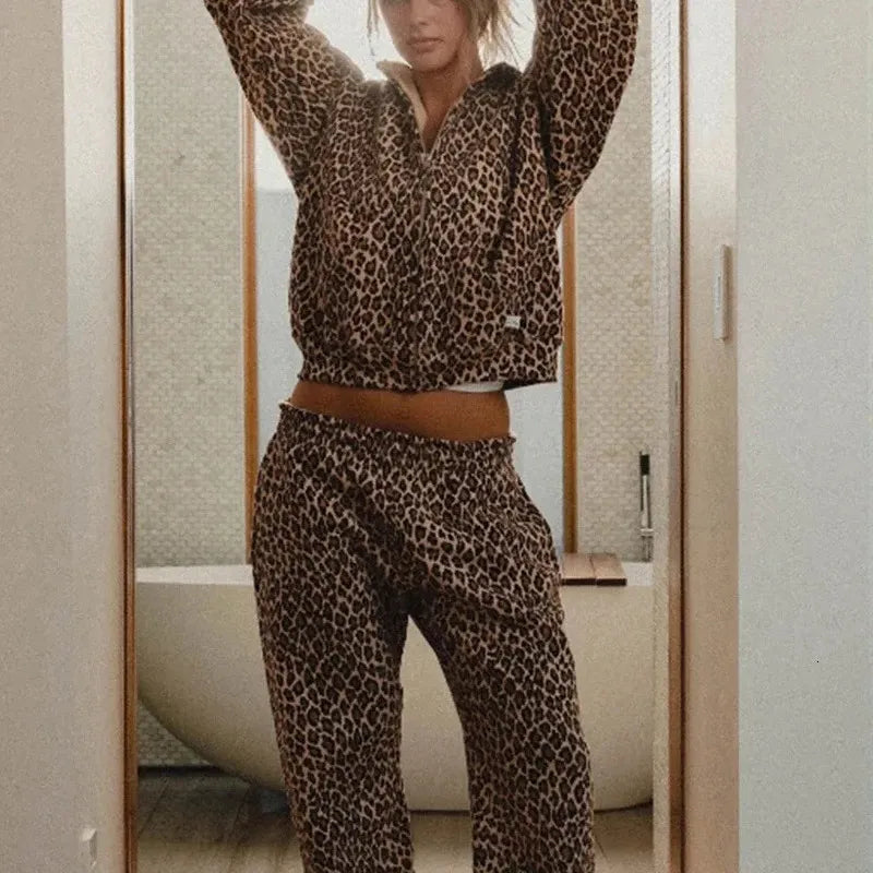Unisex Leopard Print Hoodie Set