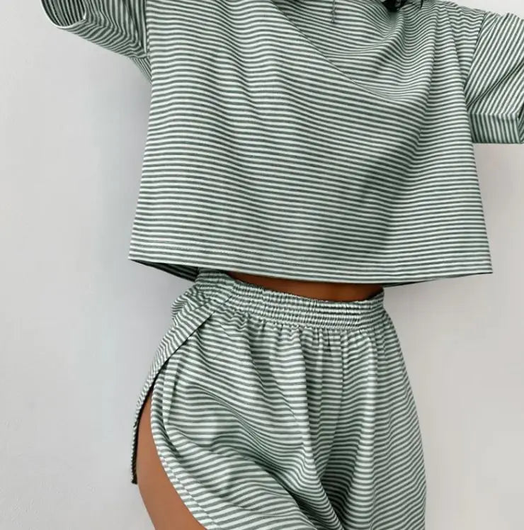 Knitted Striped Pyjamas Suit Shorts
