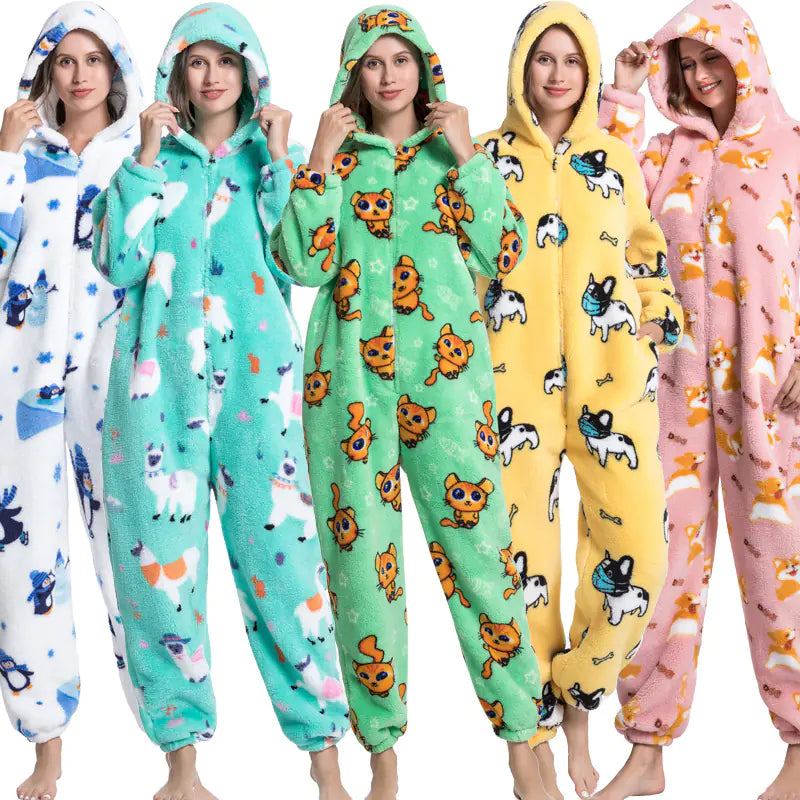 Cute Cartoon Animal Onesie Fleece Pajamas