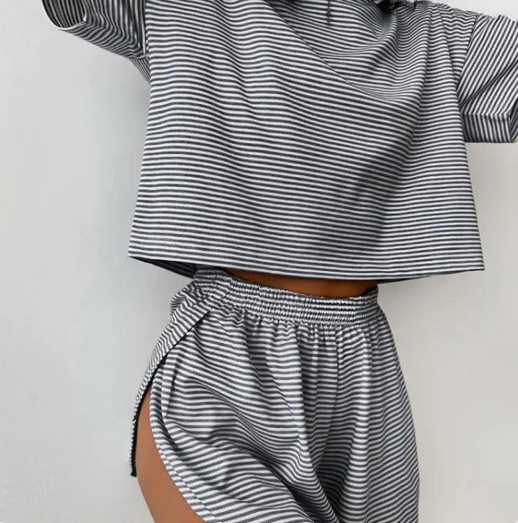 Knitted Striped Pyjamas Suit Shorts