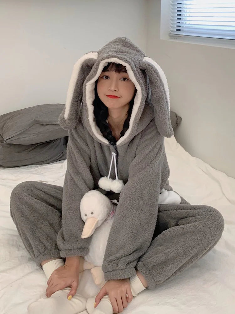 Cute Coral Velvet Winter Rabbit Onesie