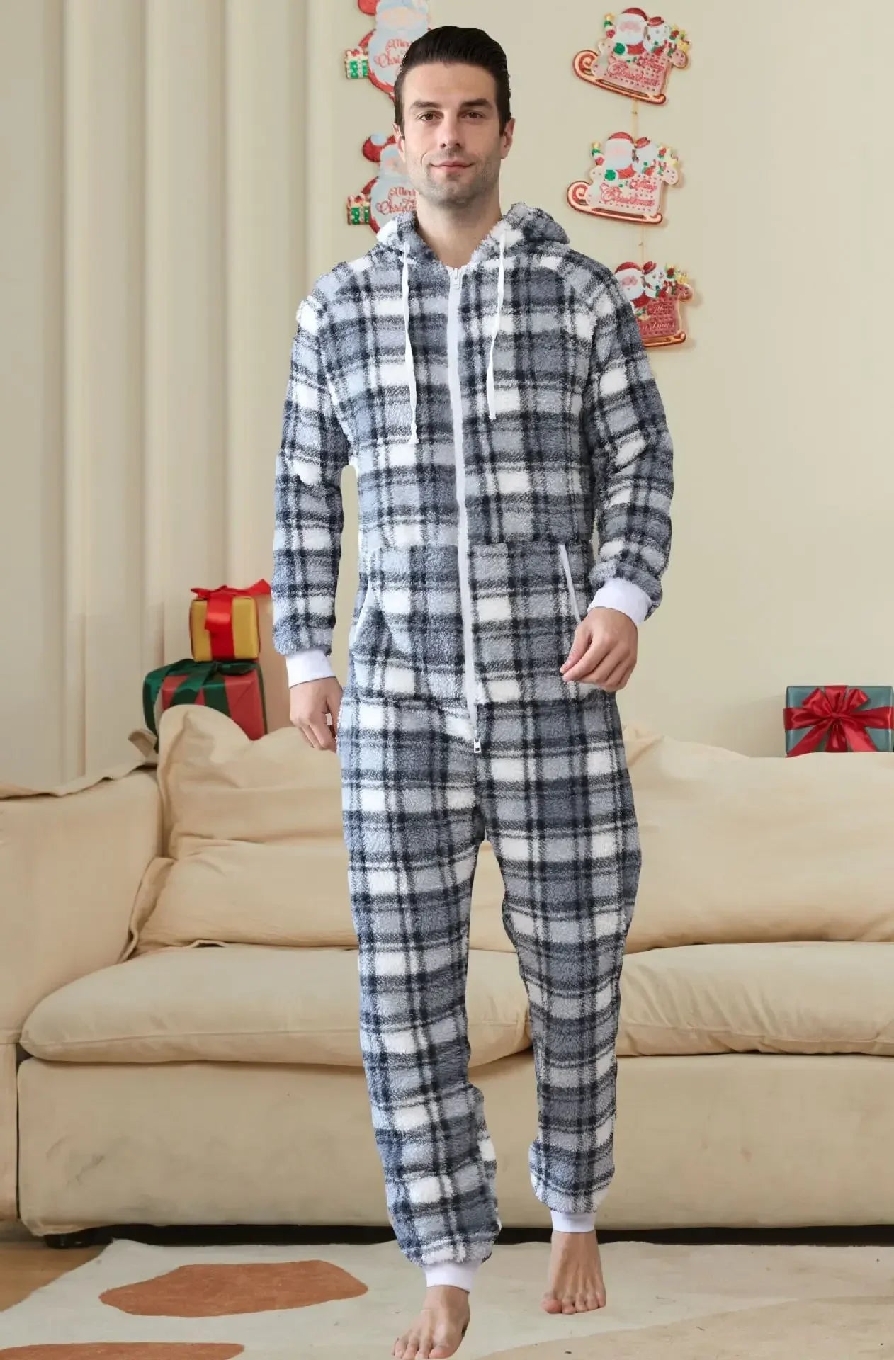 Casual Flannel Onesies Hoodie Jumpsuit