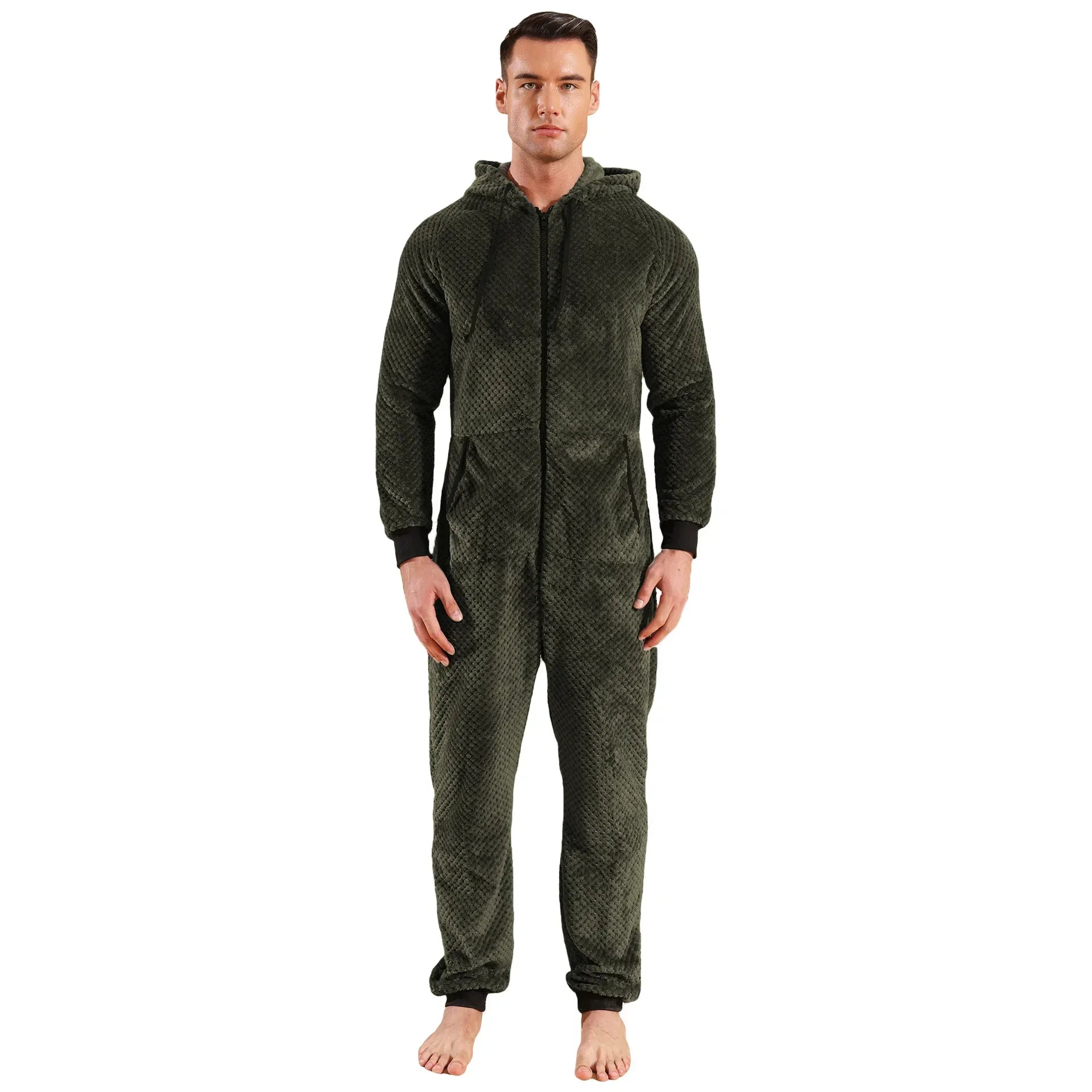 Casual Flannel Onesies Hoodie Jumpsuit