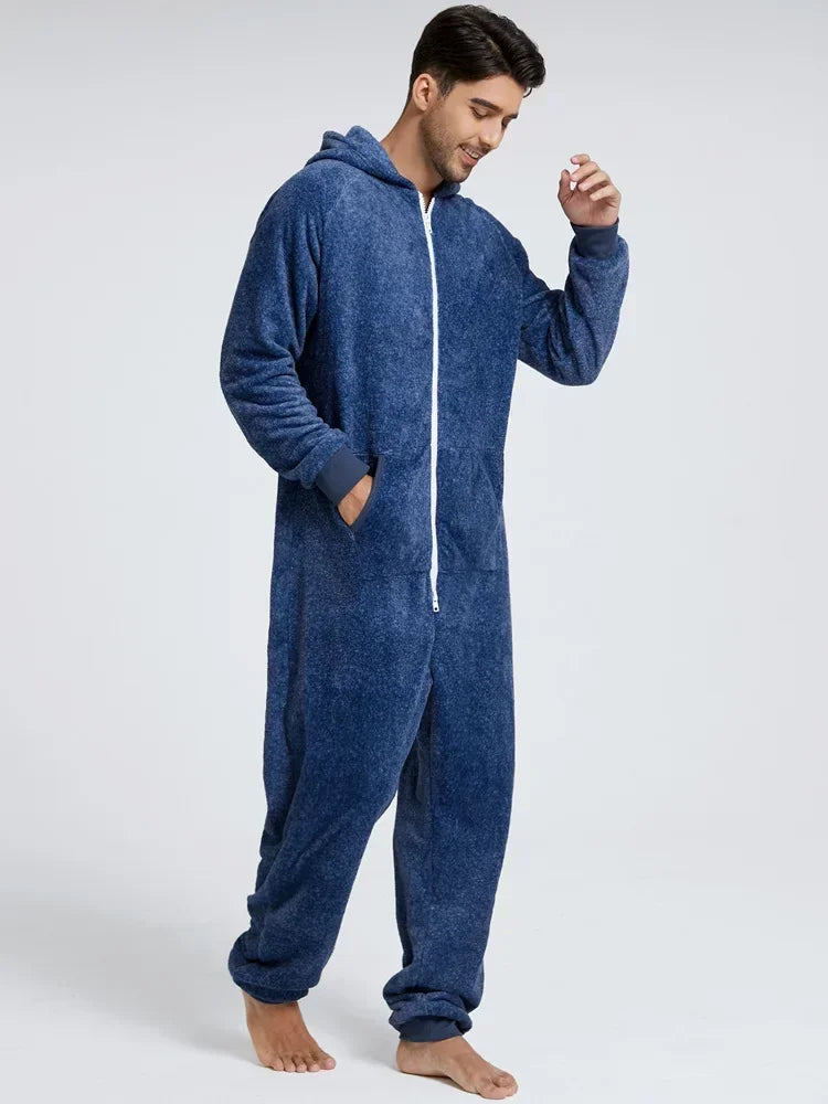 Casual Flannel Onesies Hoodie Jumpsuit