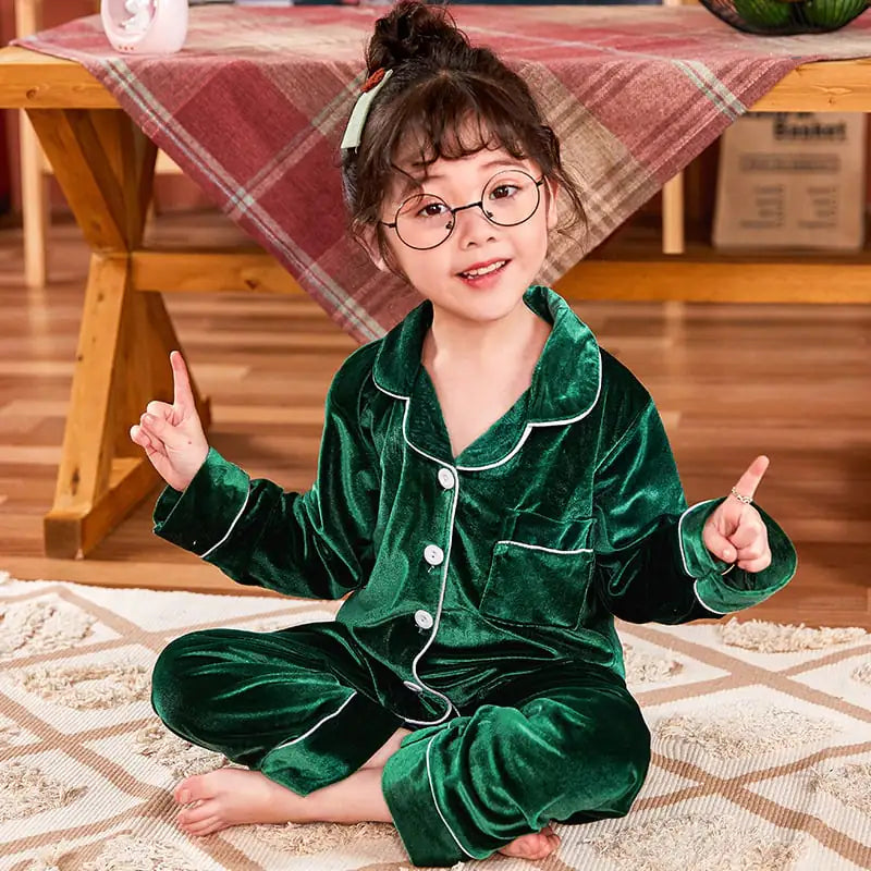 Gold Velvet Pajamas Set for Kids
