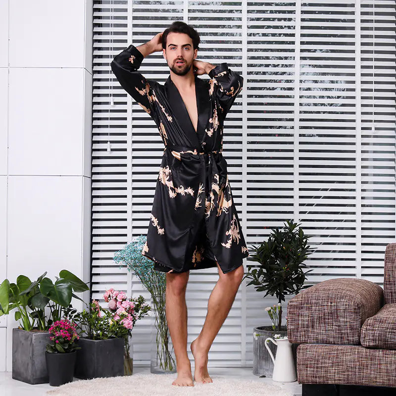 Men's Lightweight Long Sleeve Satin Bathrobe