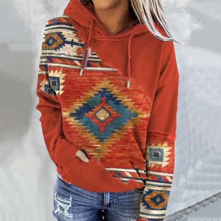 Women's Hooded Sweater with Native Print Pattern