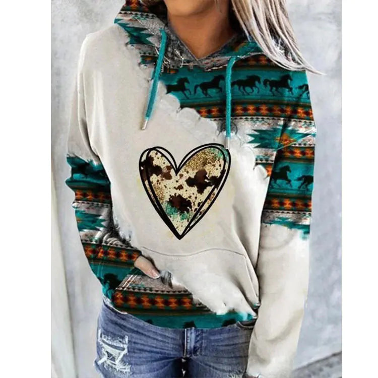 Women's Hooded Sweater with Native Print Pattern