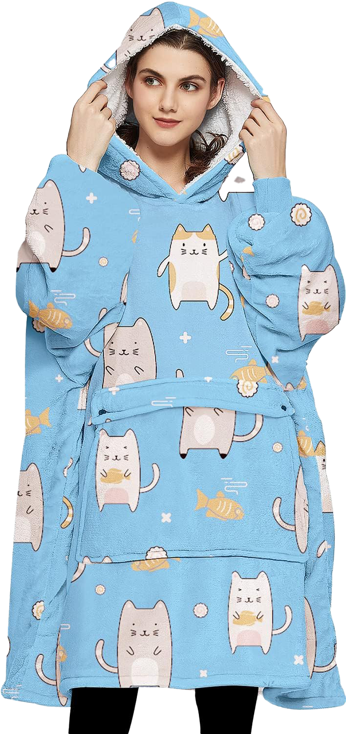Adult Unisex Flannel Lazy Blanket Hooded Blanket