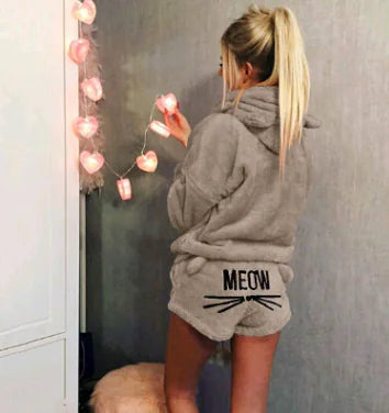 Cat Embroidery Hoody Pajama Set