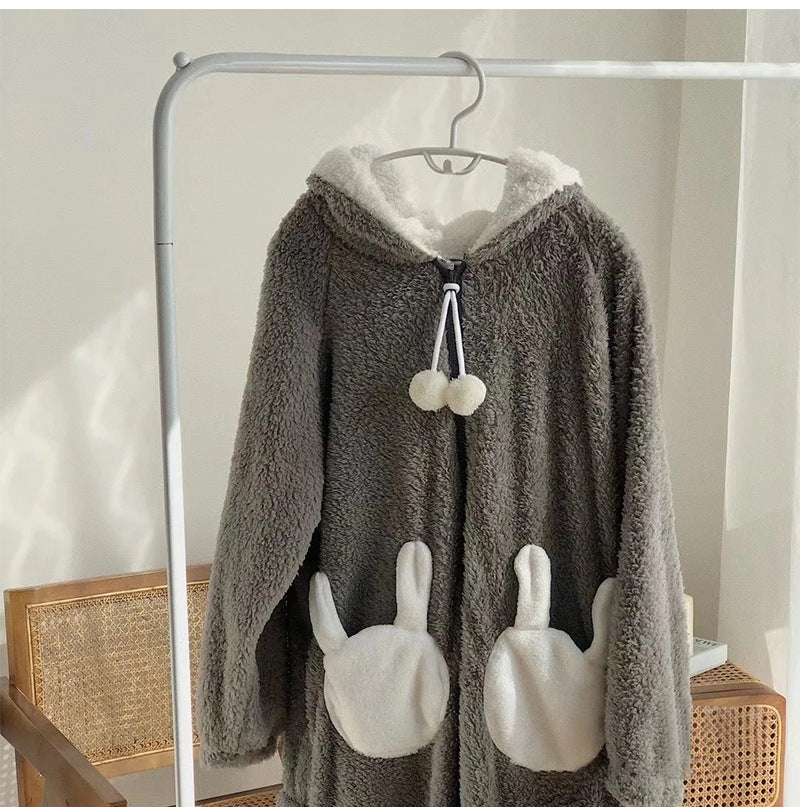 Cute Coral Velvet Winter Rabbit Onesie