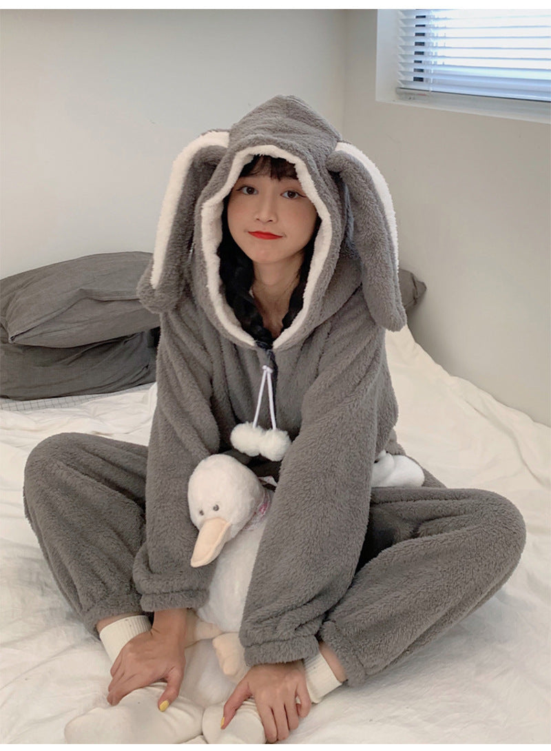 Cute Coral Velvet Winter Rabbit Onesie