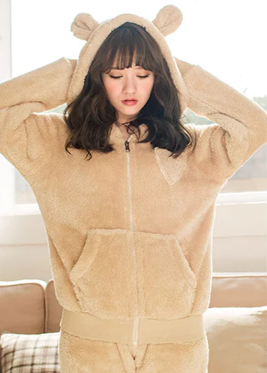 Fluffy Ear Coral Fleece Pyjamas