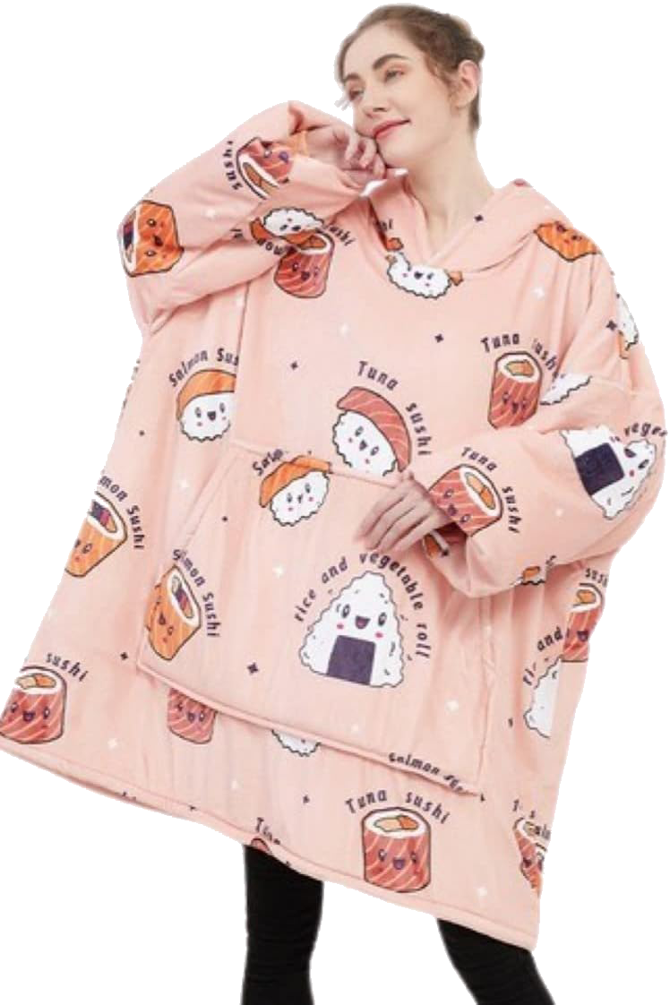 Adult Unisex Flannel Lazy Blanket Hooded Blanket