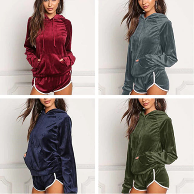 Velvet Hoodie and Shorts Set
