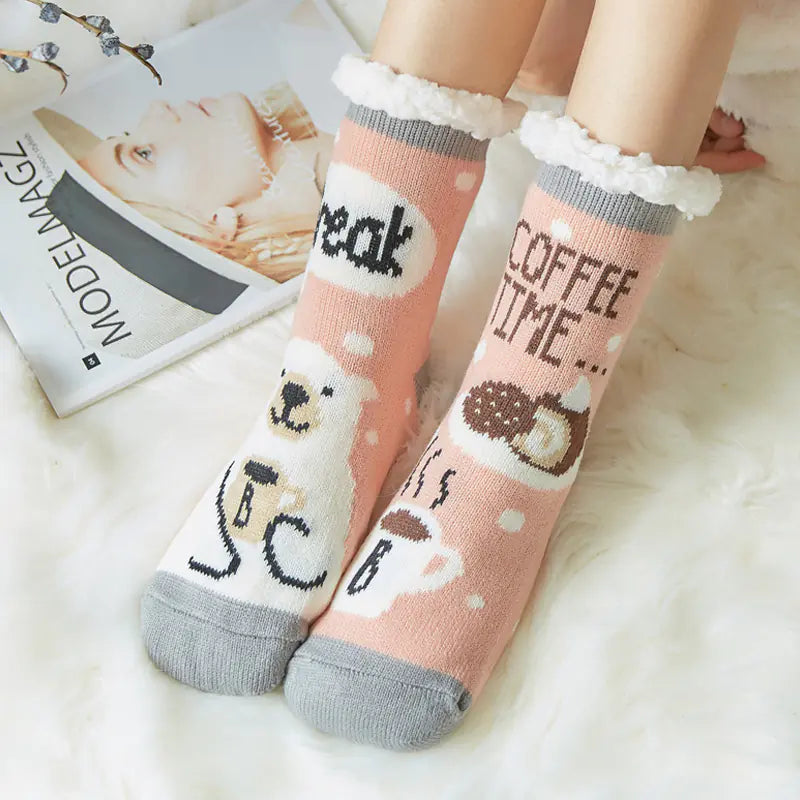 Winter Christmas Plush Coral Fleece Home Socks