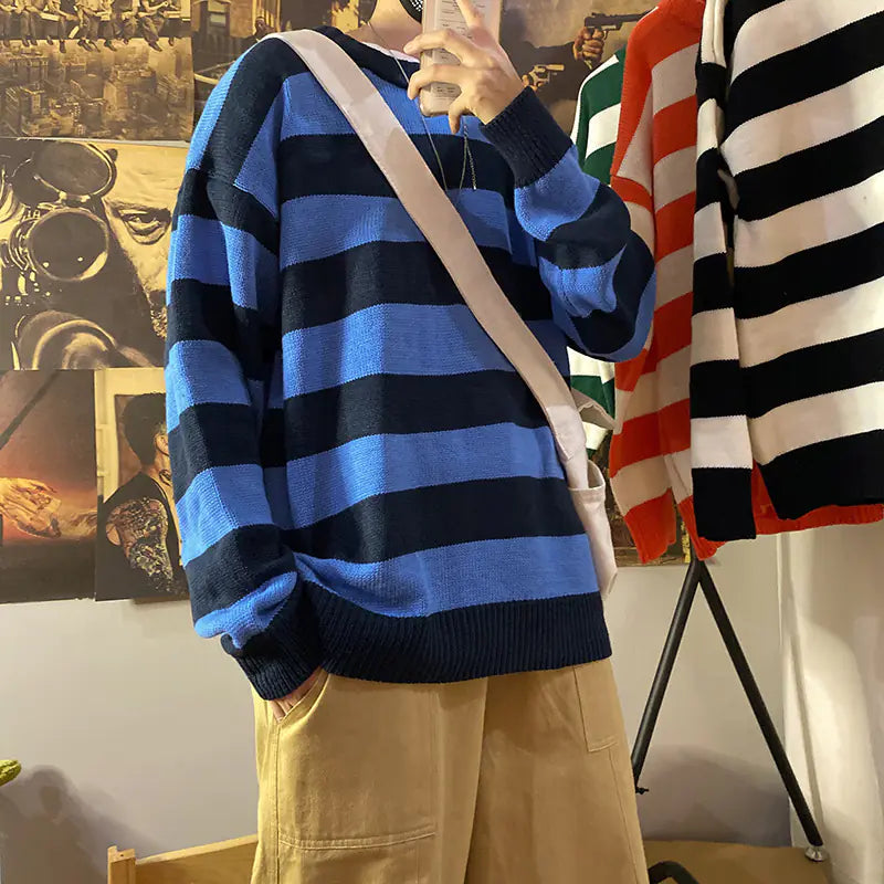 Men's Hoop Loose Round Neck Sweater