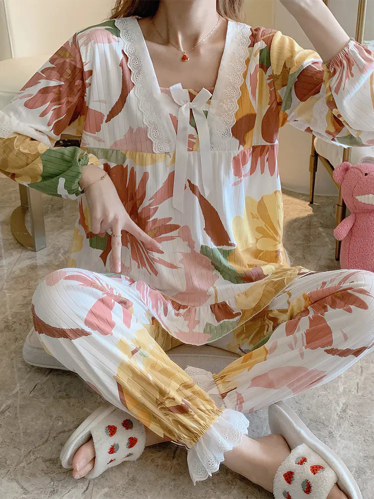 Womans Cotton Long Sleeve Pyjama Set