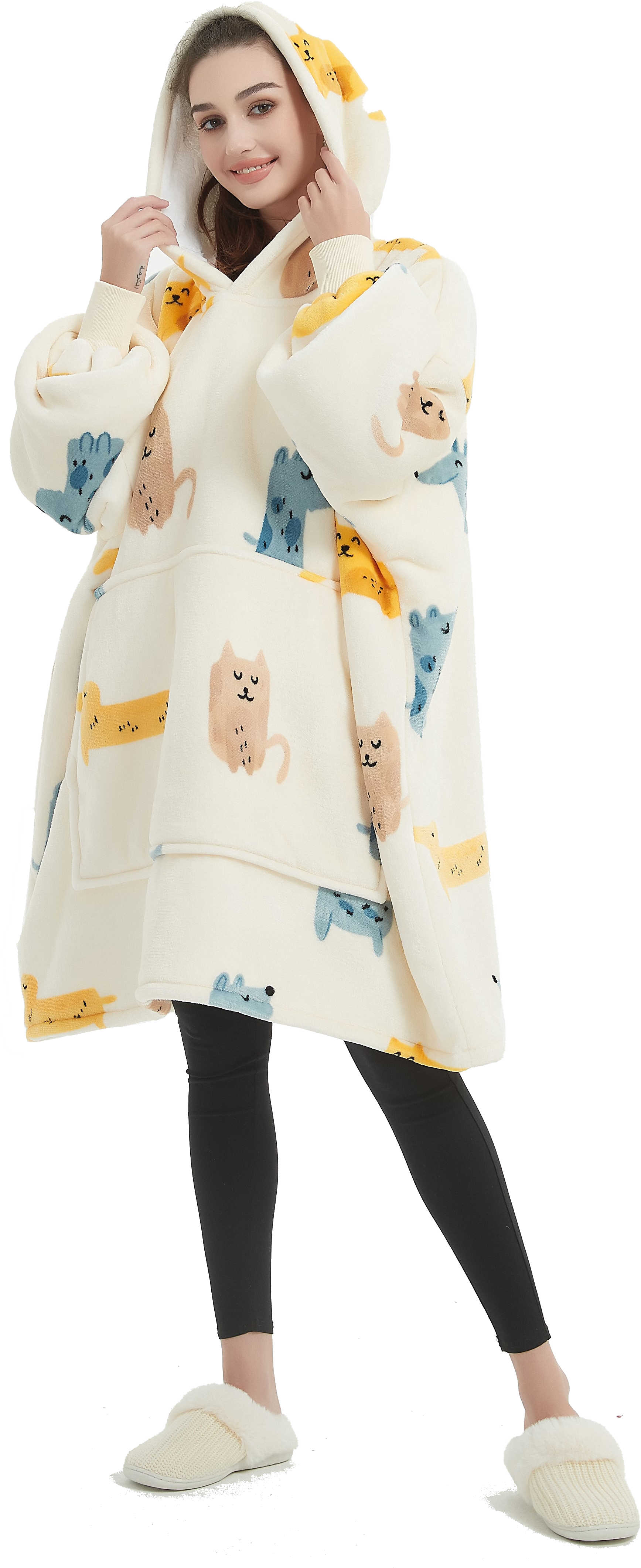 Adult Unisex Flannel Lazy Blanket Hooded Blanket