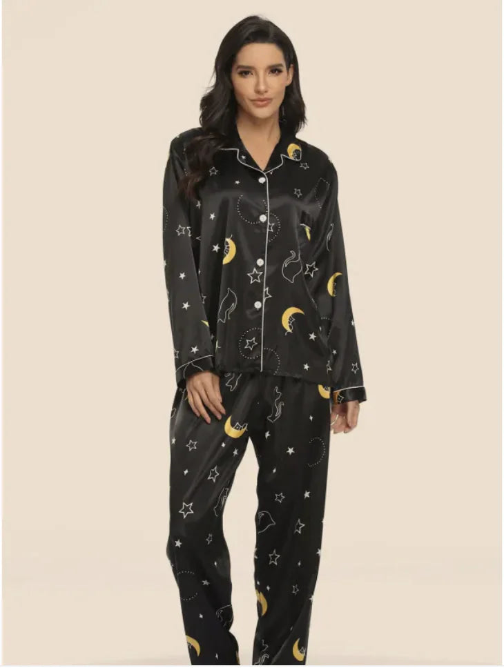 Ladies Stretch Satin Pyjama Set