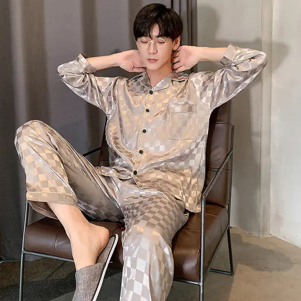 Mens Luxury 2tone Square Silk Pyjama Set