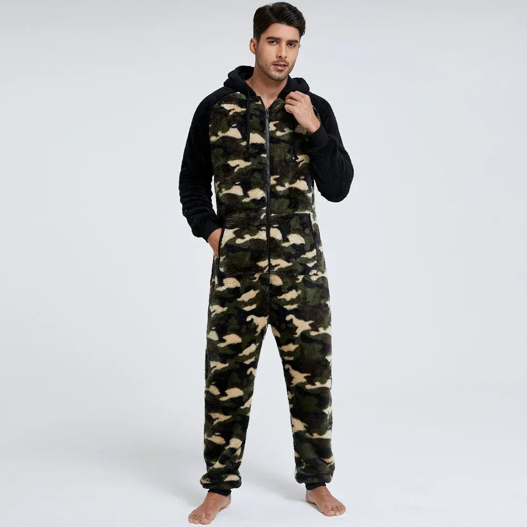 Casual Flannel Onesies Hoodie Jumpsuit