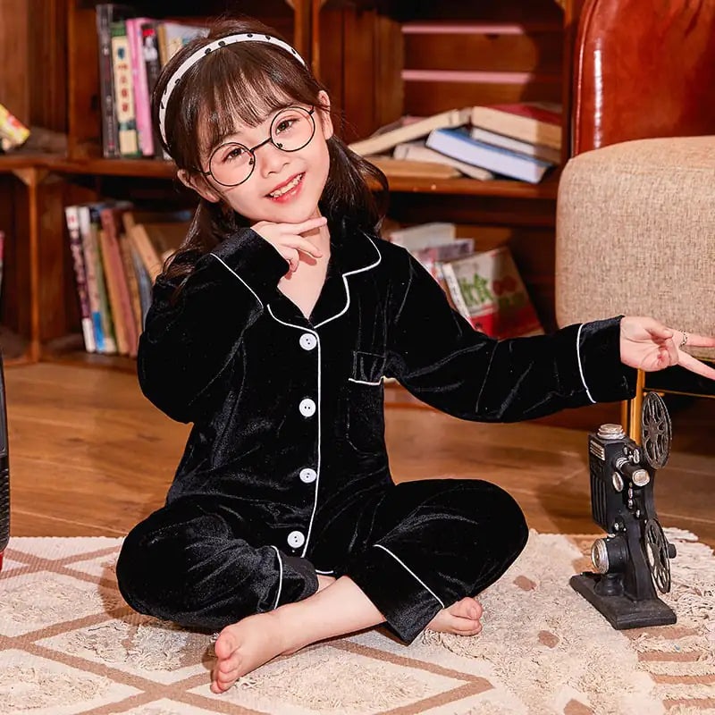 Gold Velvet Pajamas Set for Kids