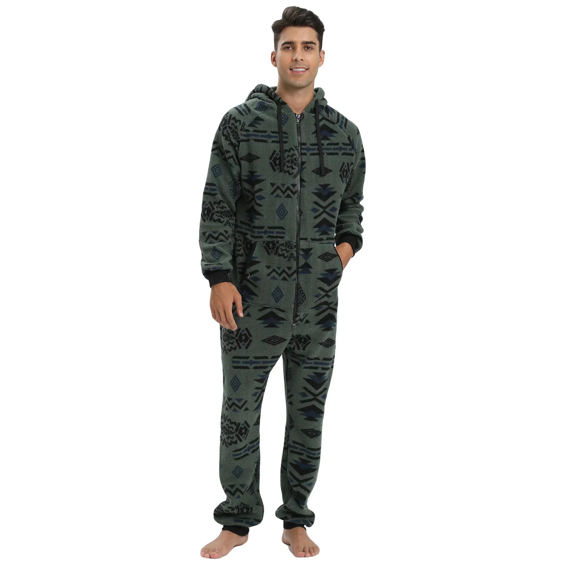 Casual Flannel Onesies Hoodie Jumpsuit