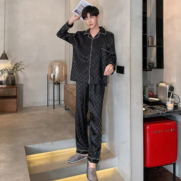 Mens Luxury 2tone Square Silk Pyjama Set