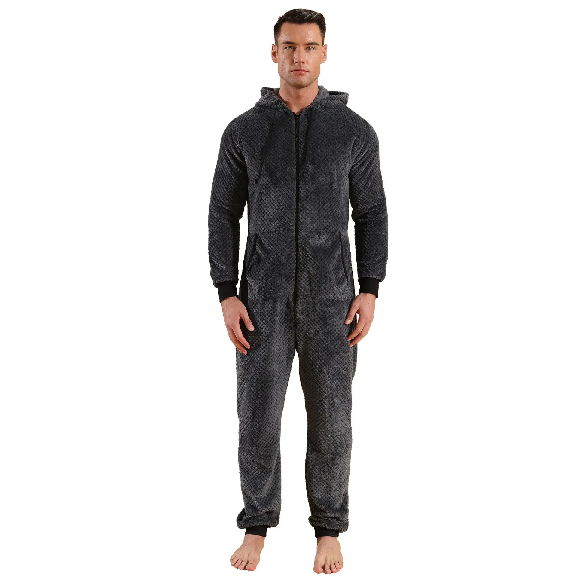 Casual Flannel Onesies Hoodie Jumpsuit