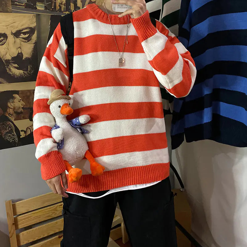Men's Hoop Loose Round Neck Sweater