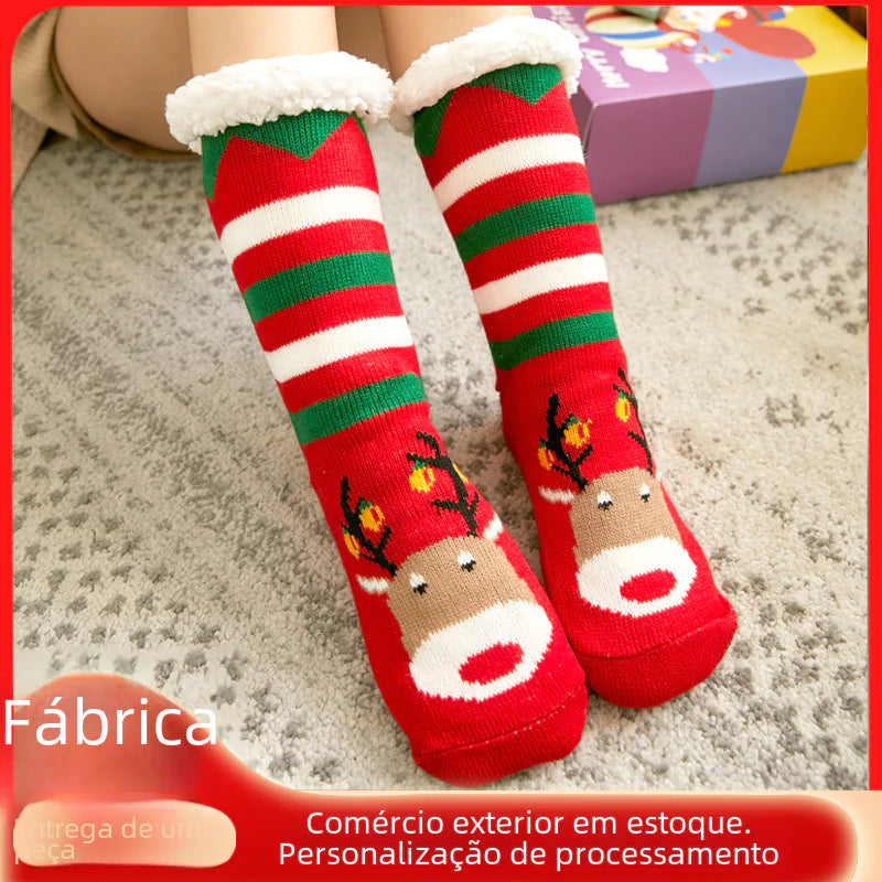Winter Christmas Plush Coral Fleece Home Socks