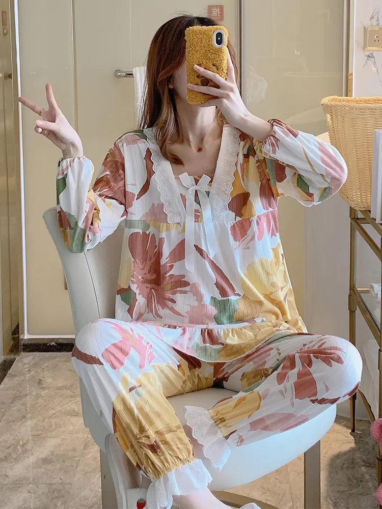 Womans Cotton Long Sleeve Pyjama Set