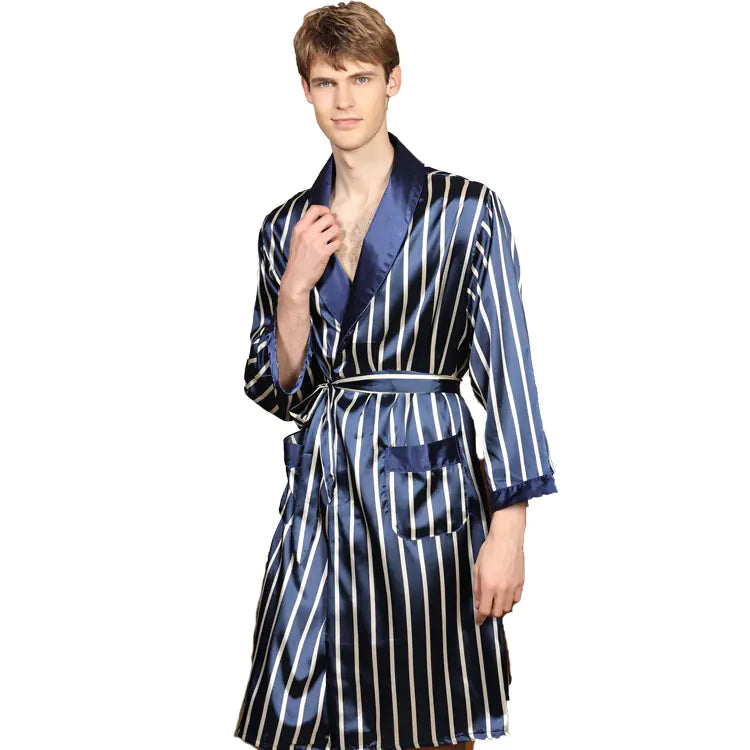 Men's Lightweight Long Sleeve Satin Bathrobe