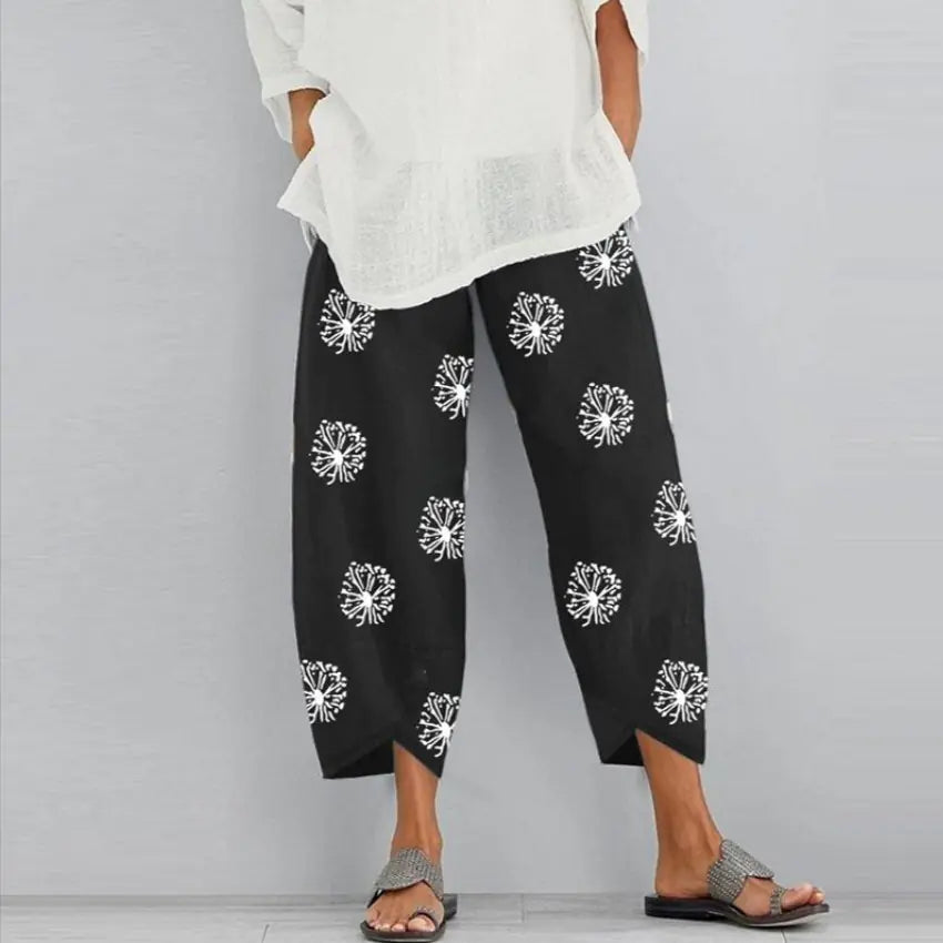 Women's Dandelion Print Wide Leg Pants