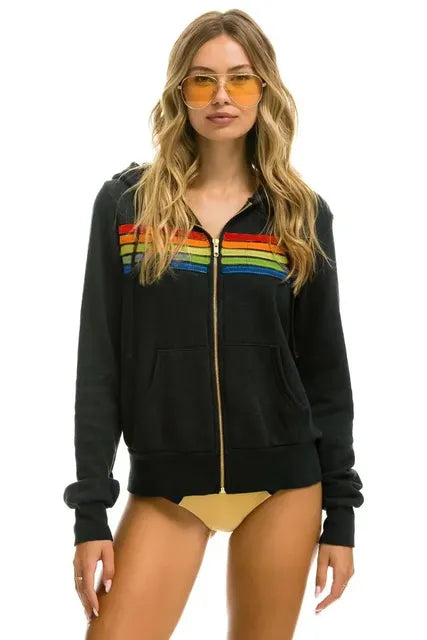 Unisex Aviator Nation 5 Stripe Zip Hoodie Sweatshirt