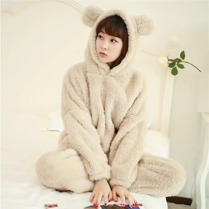 Fluffy Ear Coral Fleece Pyjamas