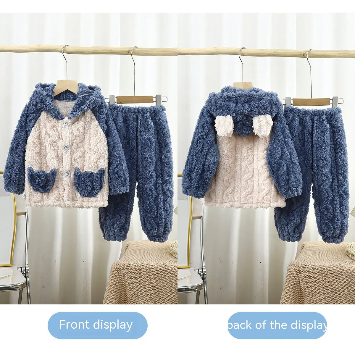 Thick Jacquard Hooded Flannel Pajamas for Kids