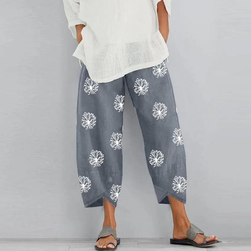 Women's Dandelion Print Wide Leg Pants