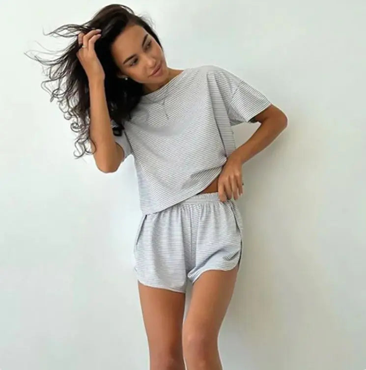 Knitted Striped Pyjamas Suit Shorts