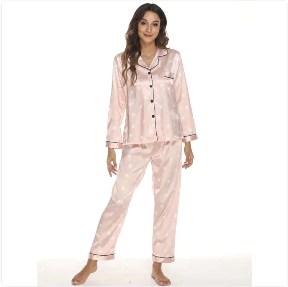 Ladies Stretch Satin Pyjama Set