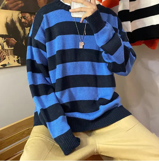 Men's Hoop Loose Round Neck Sweater