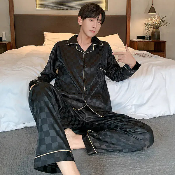 Mens Luxury 2tone Square Silk Pyjama Set