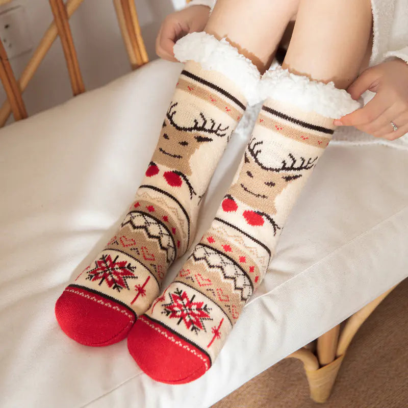 Winter Christmas Plush Coral Fleece Home Socks