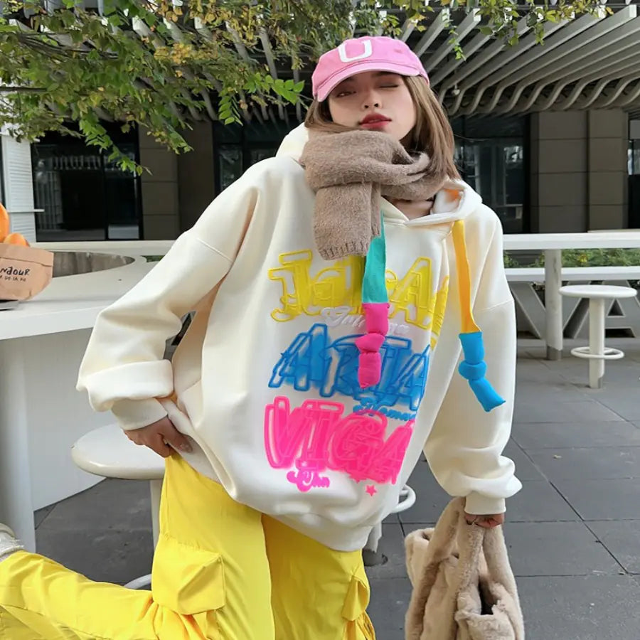 Loose Casual Women's Velvet Padded Hooded Sweatshirt