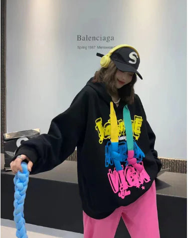 Loose Casual Women's Velvet Padded Hooded Sweatshirt