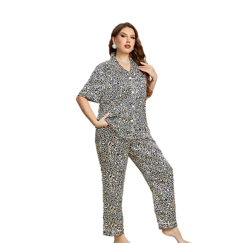 Ladies Plus Size Leopard Pyjamas
