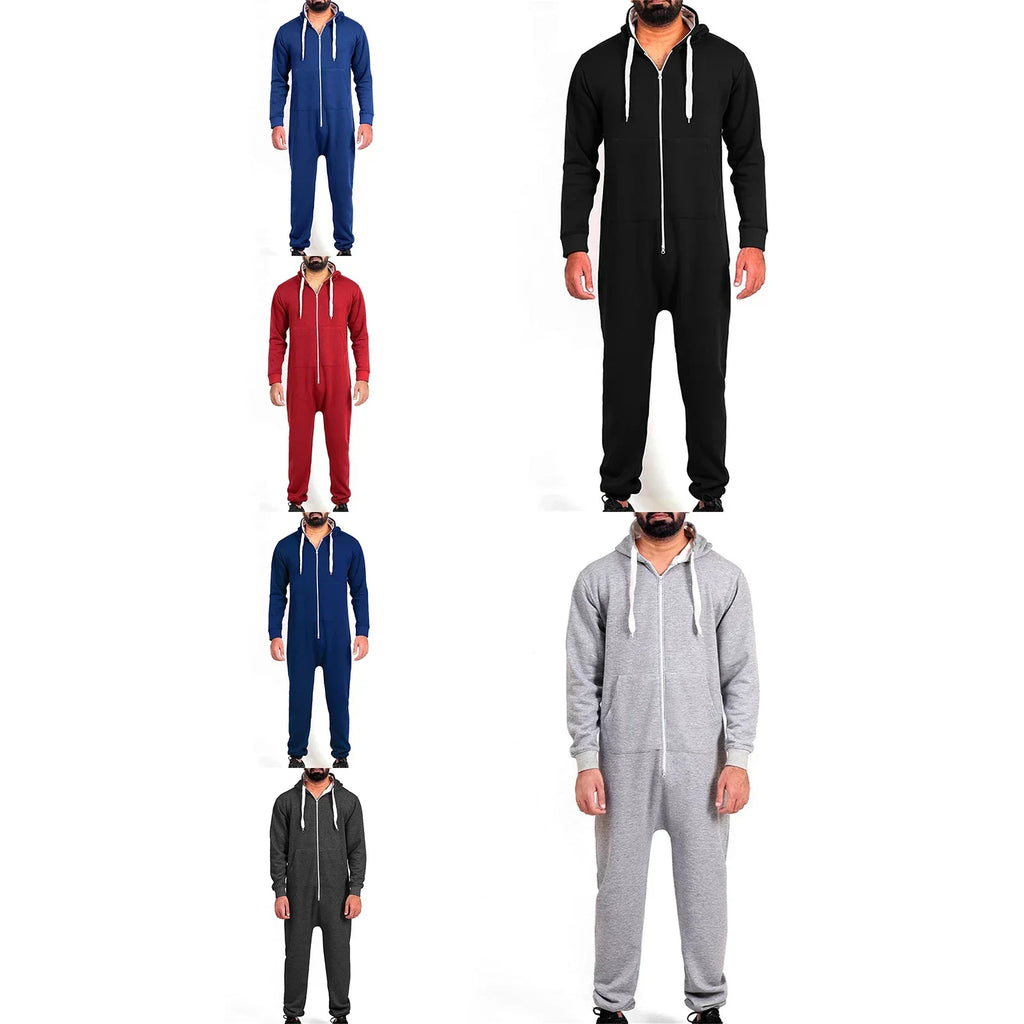 Mens Hooded Jumpsuit with Pockets