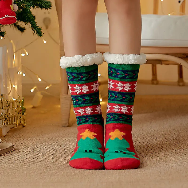 Winter Christmas Plush Coral Fleece Home Socks